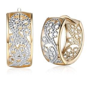 Dainty 14K Gold Silver Wide Filigree Hoop Earrings